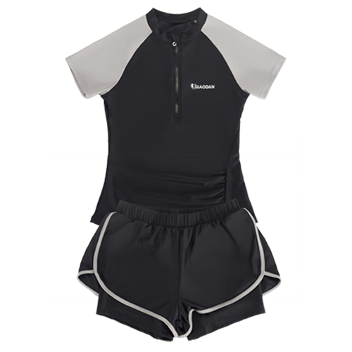 QIAODAN Women's Swimsuit Set Swimwear Adult Black Gray 3XL