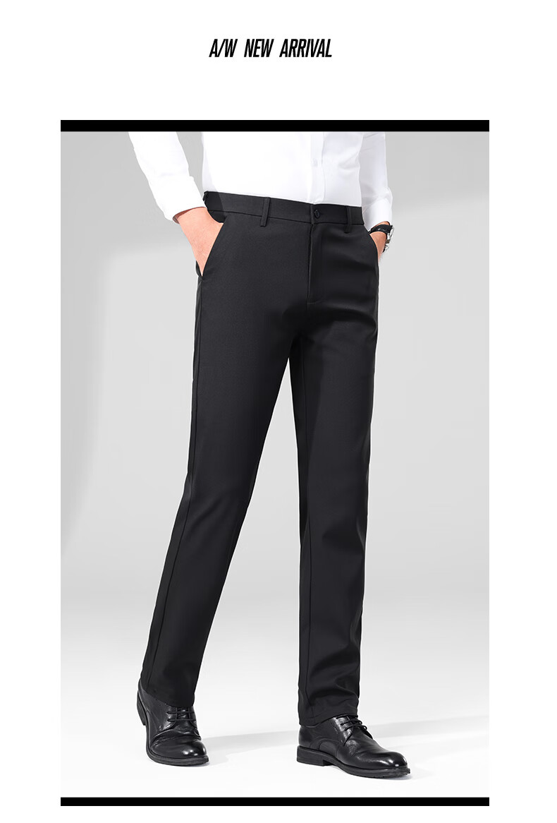 ROMON Men's Non-Iron Business Dress Pants Casual Stretch Straight-Leg Dad Pants Black Regular 32 15