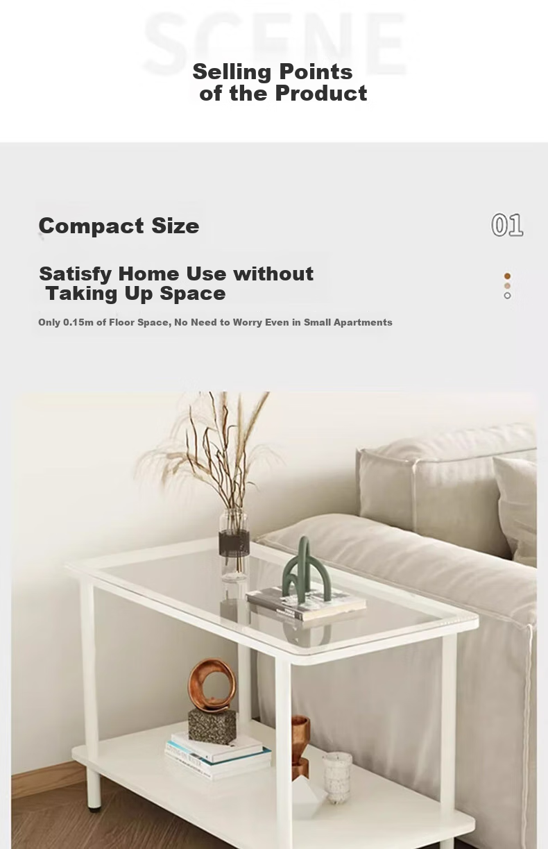 FENJIEXIAN Side Table, Coffee Table, Living Room Light Luxury Small Tea Table, Tempered Glass Tea Stand, Bedside Table, Double-Layer Storage Tea Table 8