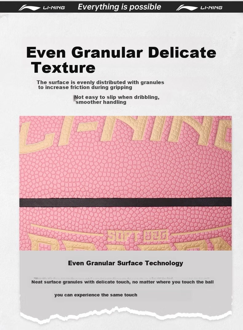 Li-Ning Basketball Size 6 for Women, Professional Competition Training, Standard for Middle School Entrance Exams, Indoor And Outdoor Use on Cement Courts, Moisture-Absorbing, Wear-Resistant PU Material, Pink Color 19