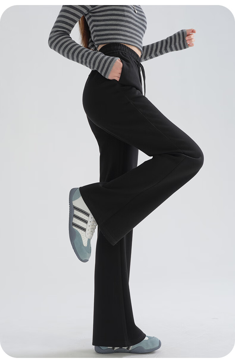 LangSha Women's Autumn New Flared Pants Casual Straight-Leg Elastic Waist Horseshoe Pants Casual Sports Slimming Long Pants 2