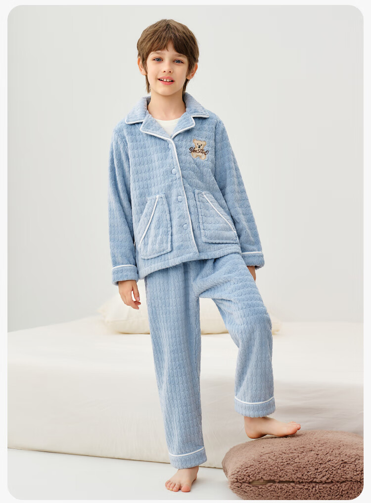 YEEHOO Children's Autumn Winter Fleece Anti-Static Homewear Outerwear Boys Girls Thickened Pajama Set 13