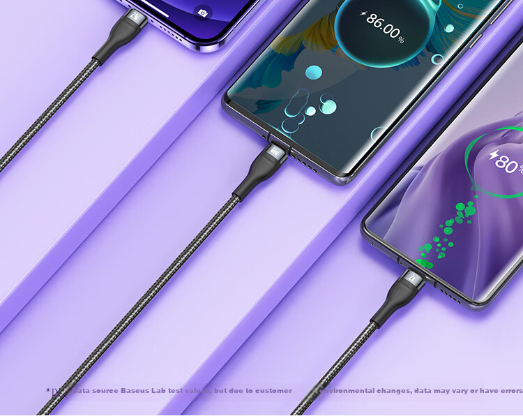 BASEUS Three-In Charging Cable, 6A Fast Charging 66W Charger Cord, Suitable for Apple 14/13, Xiaomi, Huawei, Type-C Android Phones, One-To Car Charger, Blue 7