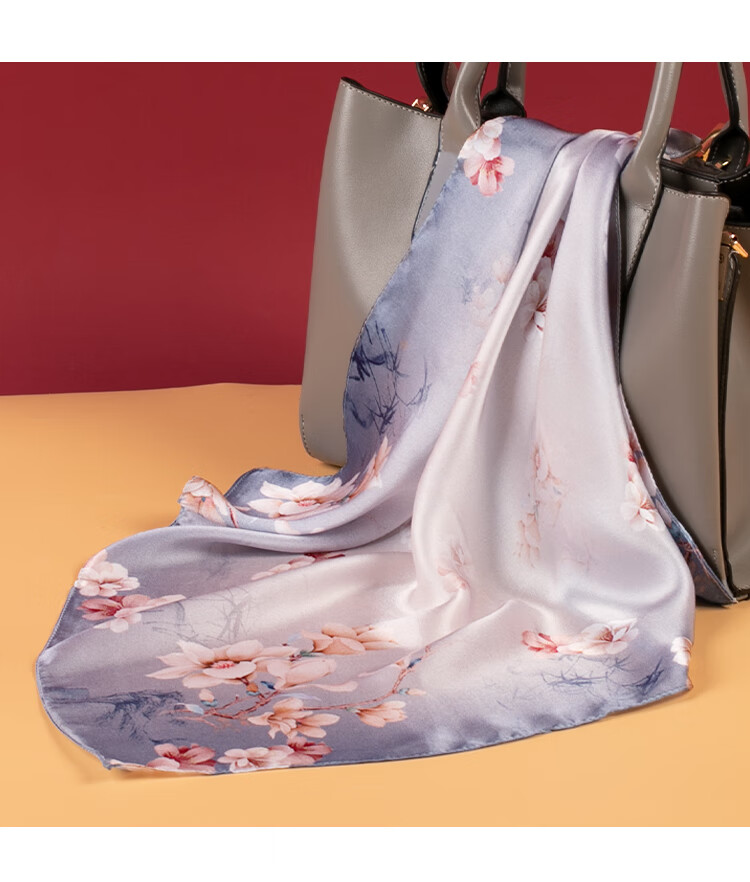 Shanghai Story Women's Silk Satin Small Square Scarf 100% Mulberry Silk Scarf Gift Box Birthday Present Tipsy Mist 23