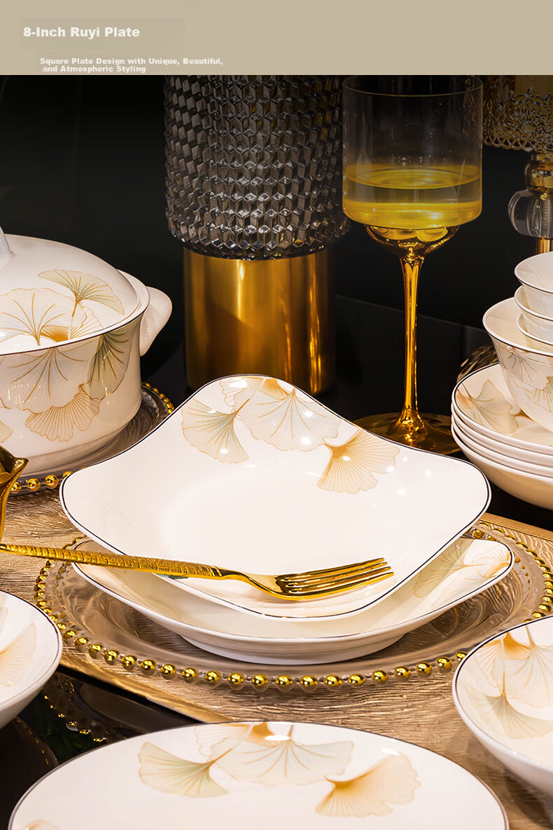Haoya 82-Piece Bowl And Plate Set, Chinese Jingdezhen Tableware Set, Bowls And Plates for Housewarming, Wedding Gifts, And Celebrating Happiness 7