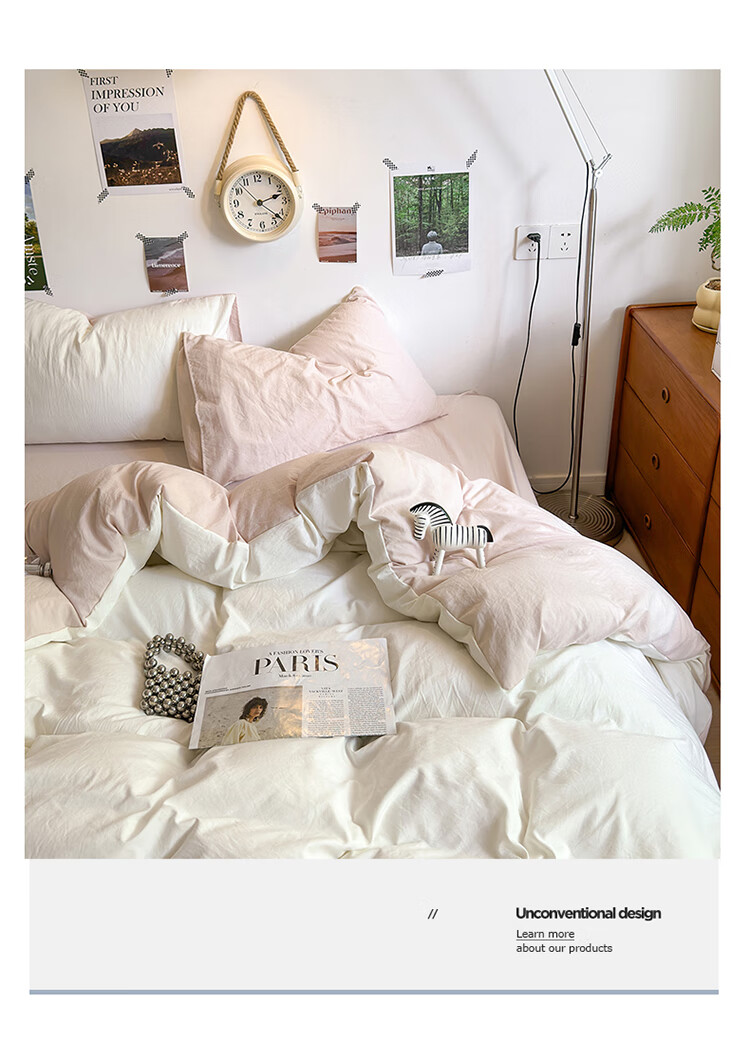AVIVI Class A Washed Cotton Duvet Cover Single Dormitory Single Quilt Cover 150x200 Cream Pink 8