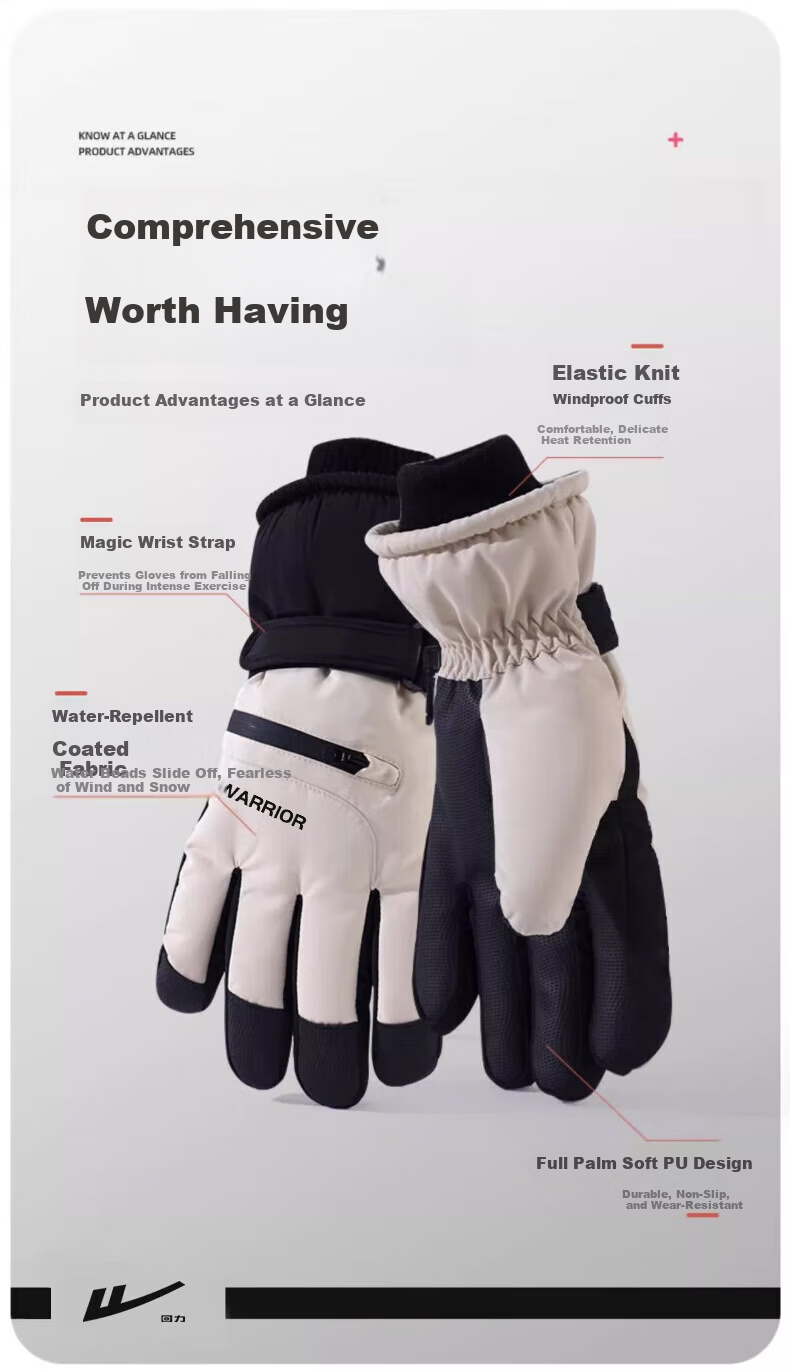 Huili Ski Gloves for Men And Women, Winter Fleece-Lined Thick Warm Windproof Water-Resistant Touchscreen Electric Bike Storage Gloves 3