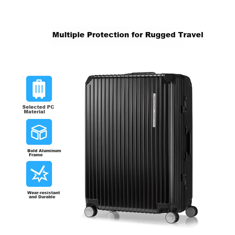 AMERICAN TOURISTER Luggage, 20-Inch Aluminum Frame Suitcase, Business Travel Case, PC Material, Wear-Resistant Password Lock, NH7 Black