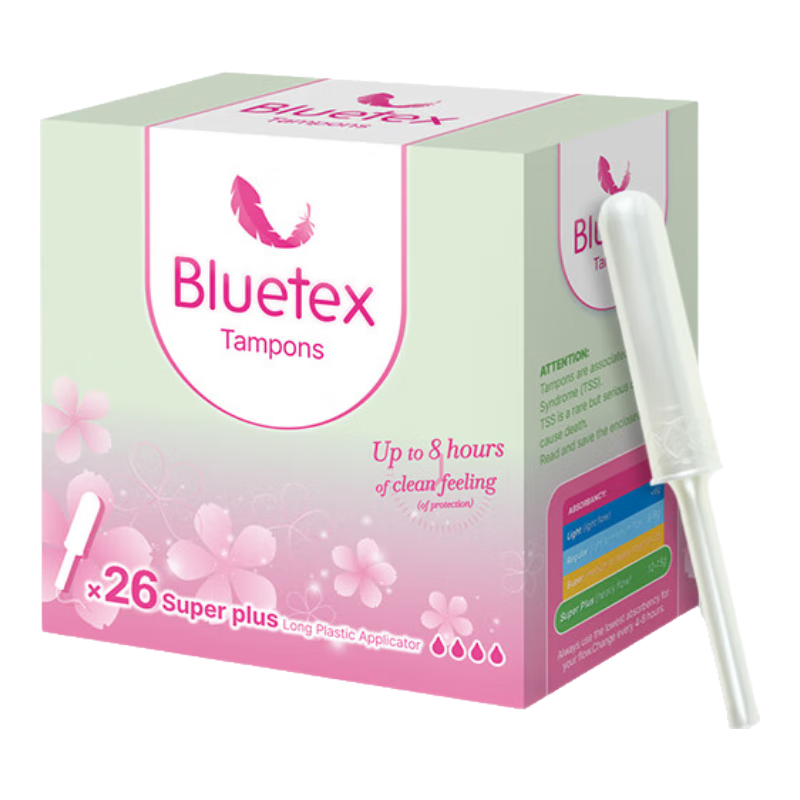 Bluetex Sanitary Tampons, Long-Tube Type (Extra Large Flow, 26 Pieces), Menstrual Pads, Swimming Internal Inserts, Sold by JD