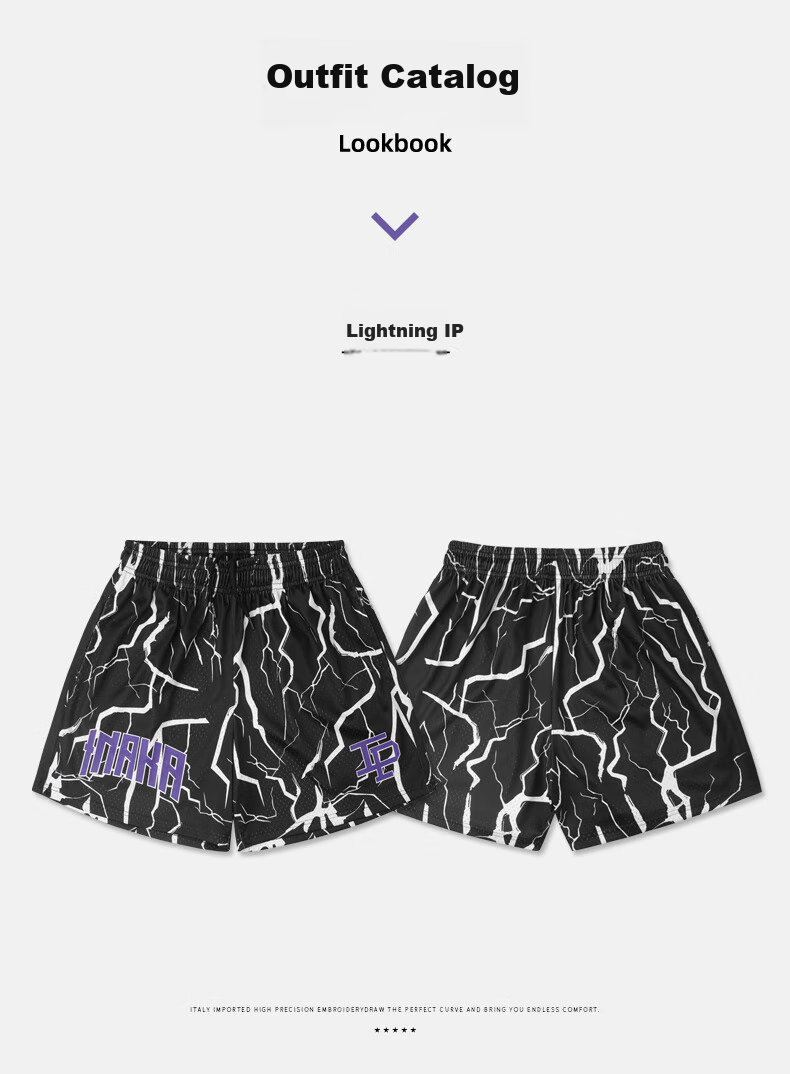 BKCXZICE SMVP Lightning Print American Retro Basketball Shorts, Quick-Drying Breathable Mesh Running Sports Fitness Pants Beach Shorts 24