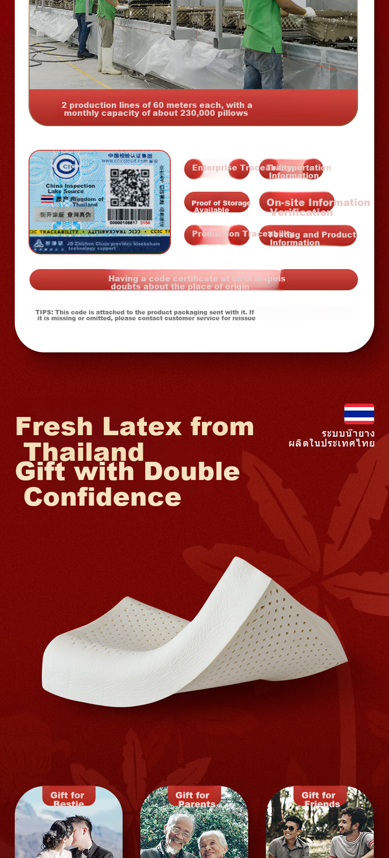 Latex Systems Thailand Original Latex Pillow Core, 94% Content, Wedding Couple Sleep Wave Breathable Pillow, Gift Box Set of Two 3