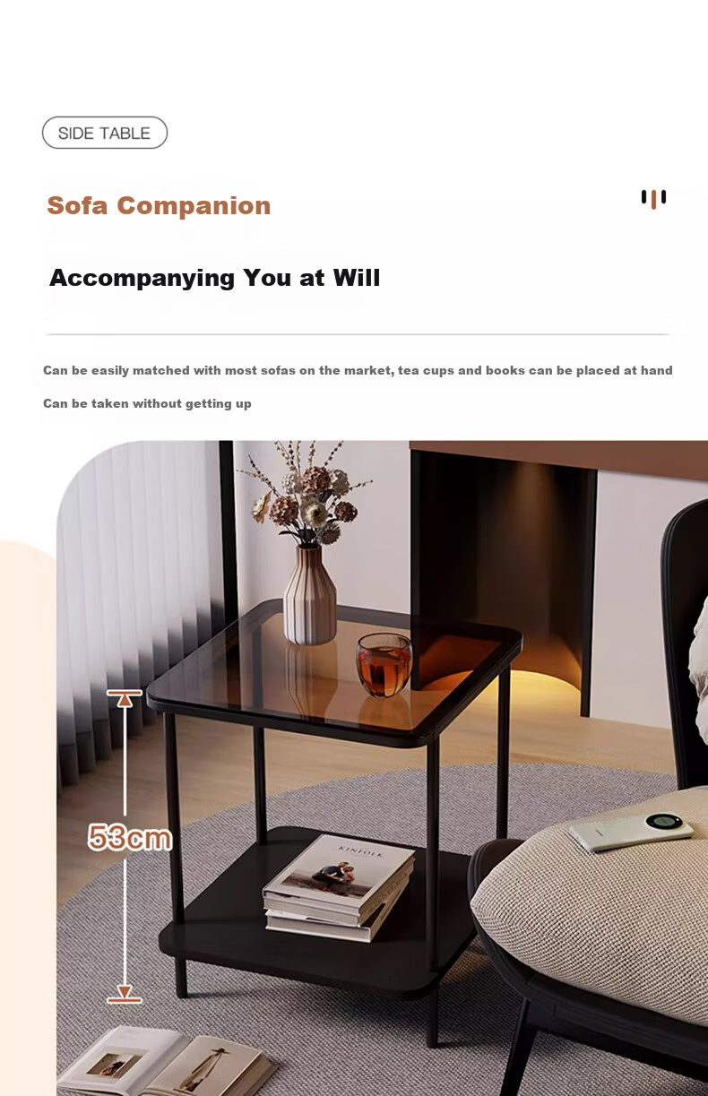 FENJIEXIAN Side Table, Coffee Table, Living Room Luxury Small Tea Table, Tempered Glass Tea Stand, Bedside Table, Double-Layer Storage Tea And Water Table 17