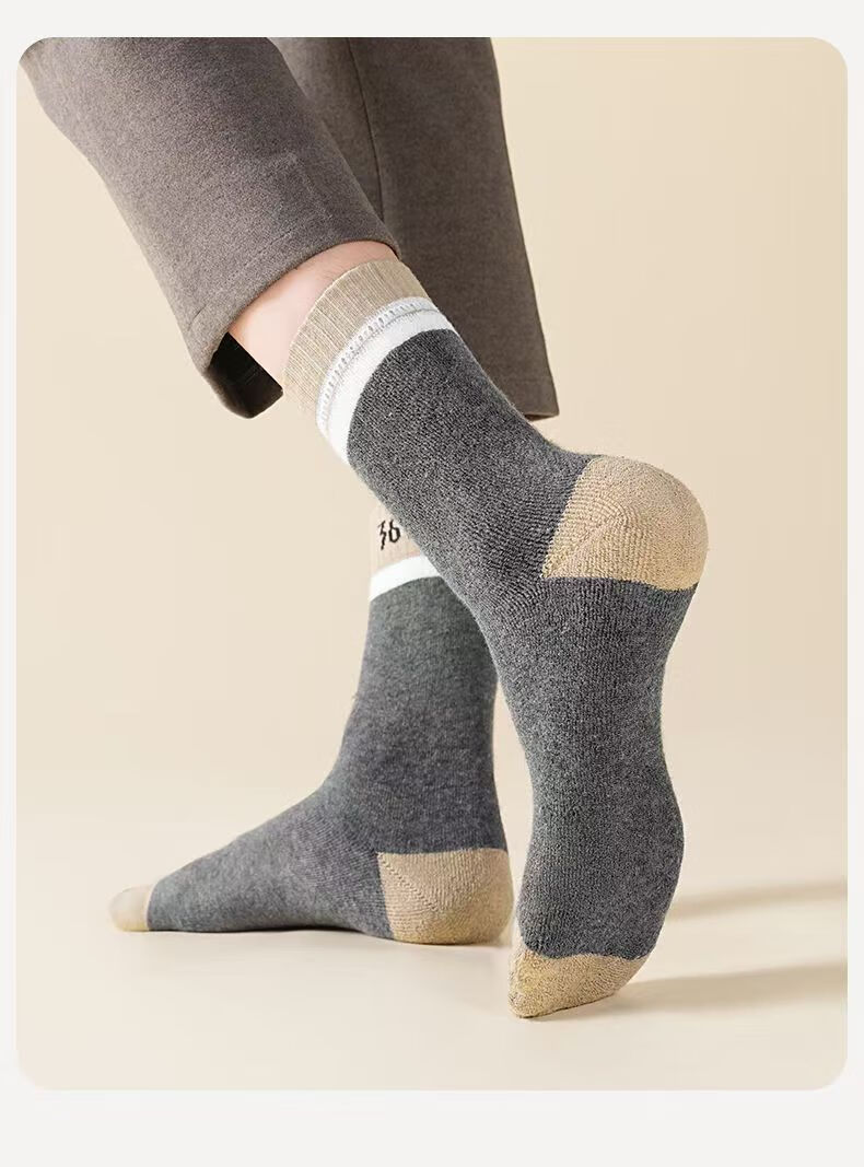 361° Authentic Winter Men's Casual Thick Fleece Thermal Crew Socks Solid Color White - 5 Pairs One Size 18