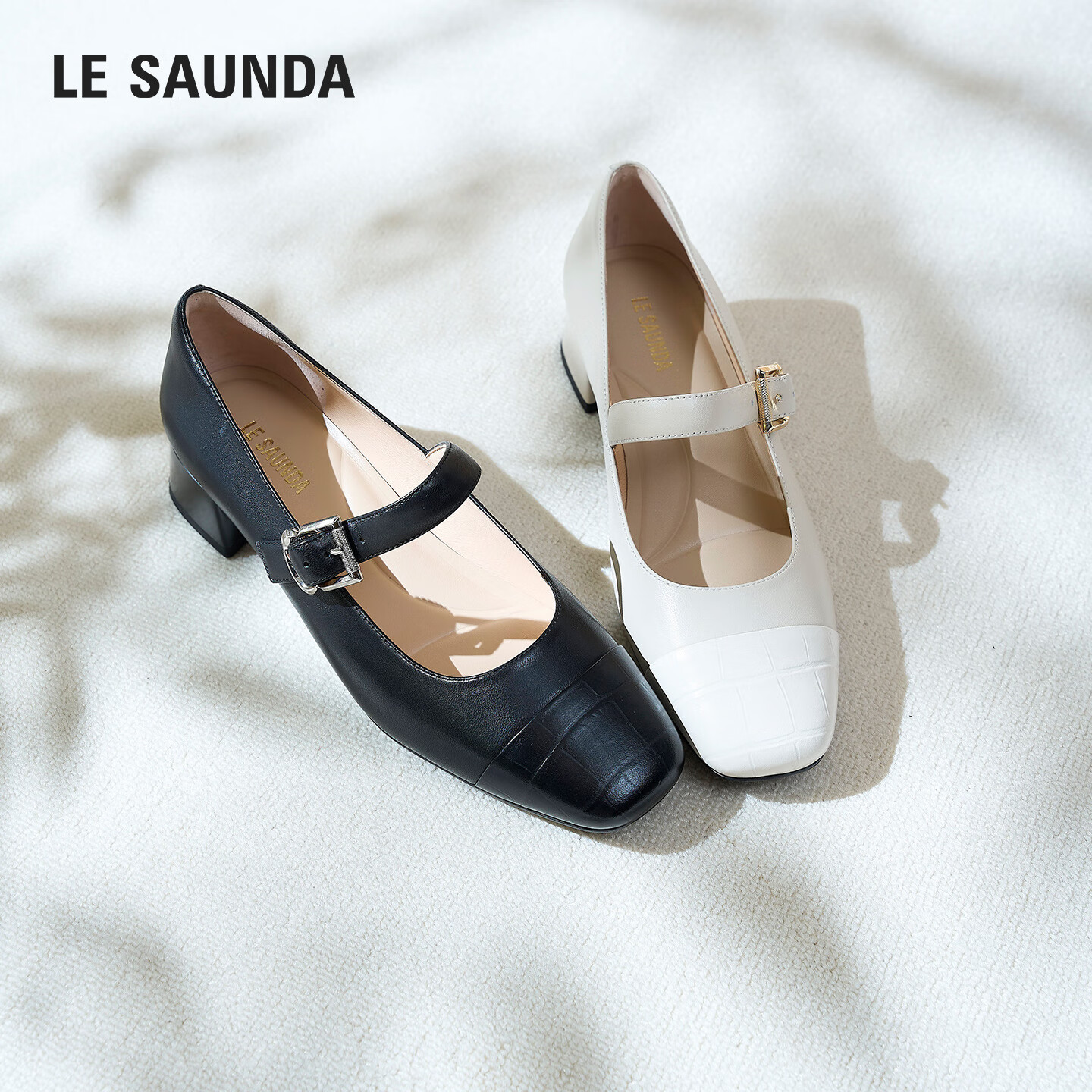 Le Saunda 2025 Autumn Winter Fashion Commuter Chunky Heel Genuine Leather Mary Jane Shoes for Women 6T35405 Cream White BEK36
