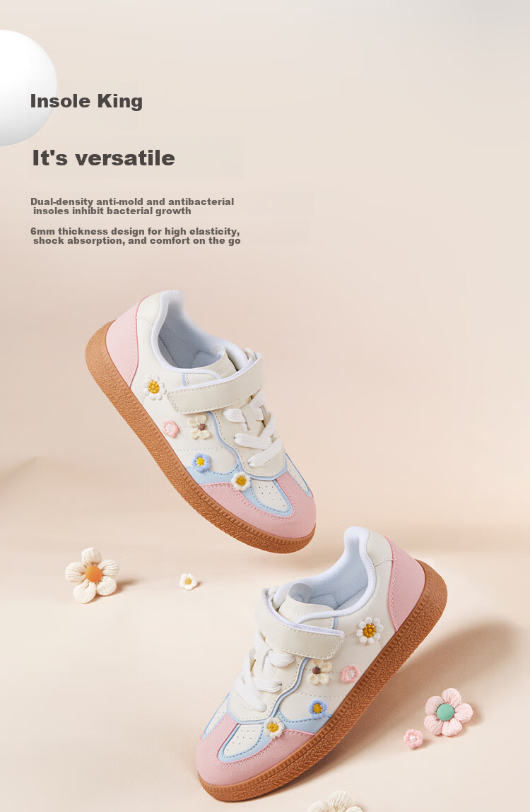 BALABALA Girls' Low-Top Sneakers, Children's Autumn New Style Non-Slip Shoes, Sweet Color-Block Design, Trendy And Cool 6