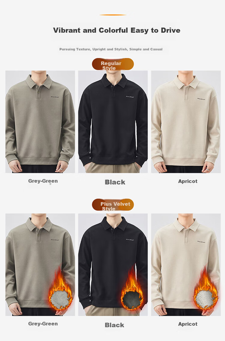 JEEP SPIRIT Polo Shirt for Men, Loose-Fitting Long-Sleeve T-Shirt with Collar for Spring, Gray-Green, Size M 4