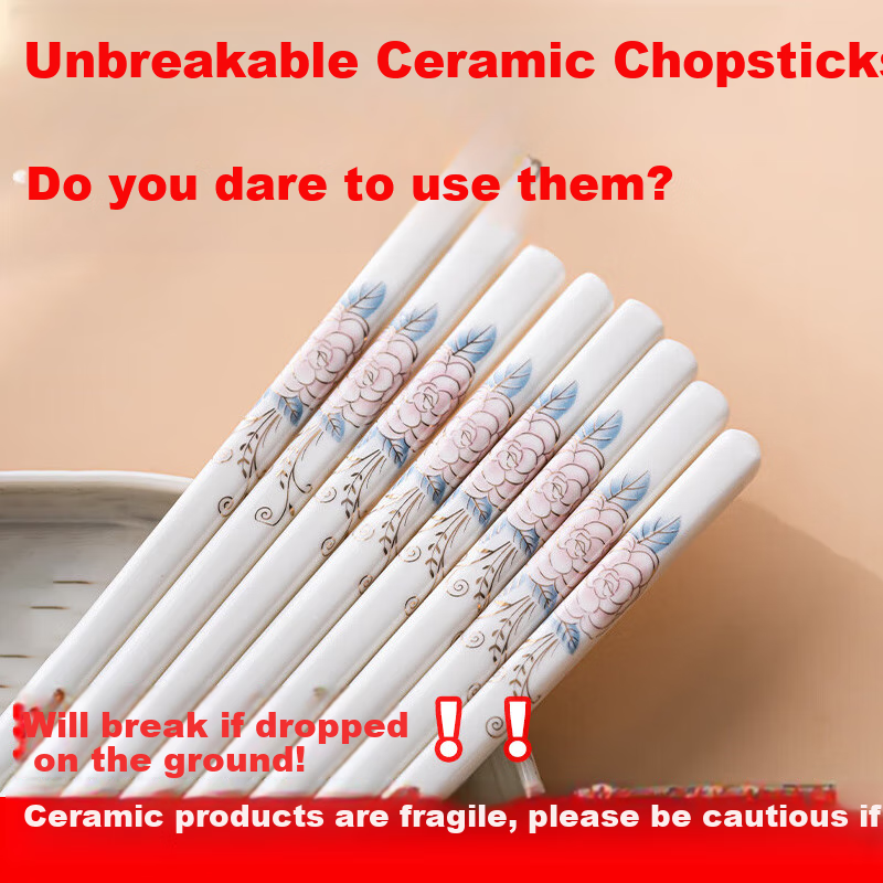 Xingfang Ceramic Chopsticks, Non-Slip And Heat-Resistant, Anti-Mold And Moisture-Proof Ceramic Household Chopsticks, 10 Pairs Rose 202931