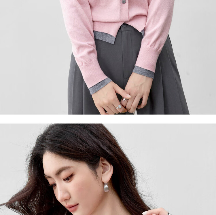 Sentubila Age-Reducing Elastic Knitwear Women Autumn Color-Block Crew Neck Ribbed Cuff Long Sleeve Cardigan Single-Breasted Heart Embroidery Top 17
