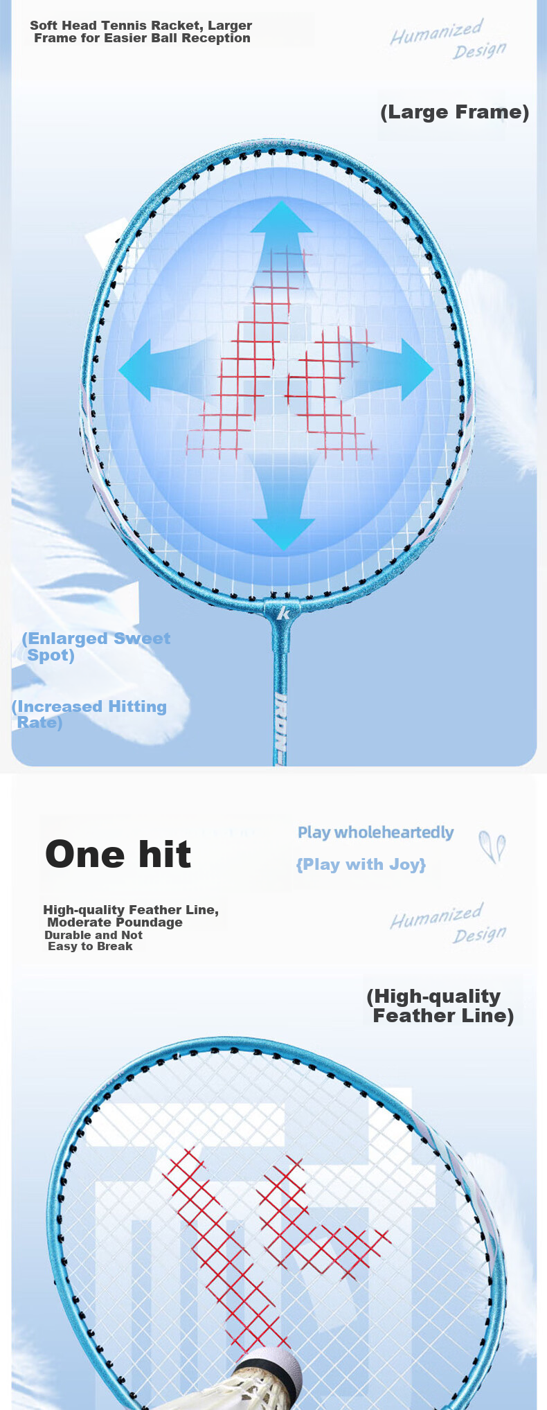 KAWASAKI Badminton Racket Set for Adults, Durable Training Kit IRON-007 Lake Blue (Pre-Strung) 2
