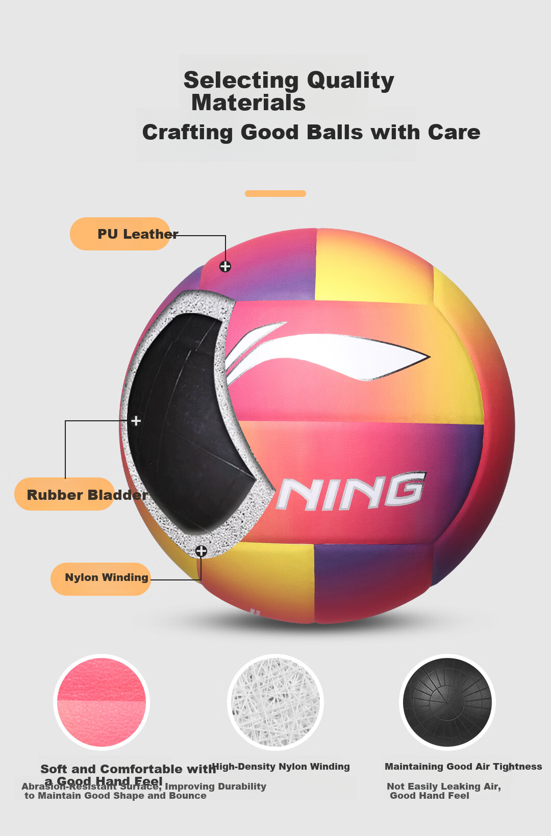 Li-Ning Volleyball Size 5 Standard High School Exam Soft Leather High-Elasticity Ball for Students, Adults, Children, Men And Women, Hard And Soft Leather Competition And Training Ball 4