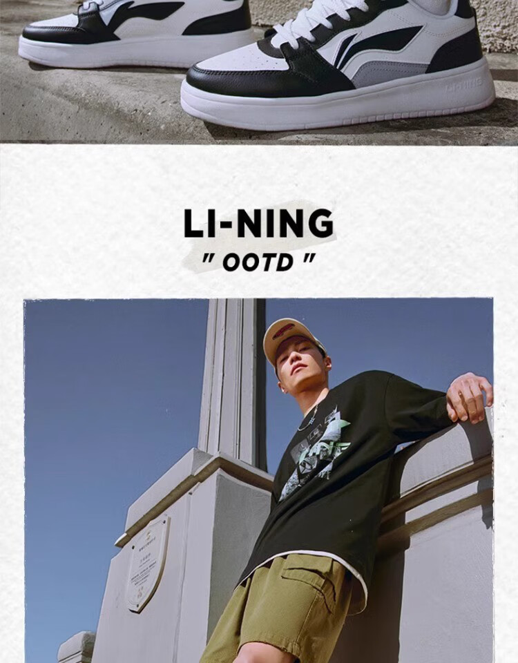 LI-NING Casual Lightweight Comfortable Shock-Absorbing Low-Top Black and White Sneakers Non-Slip Durable Men's Sports Shoes 4
