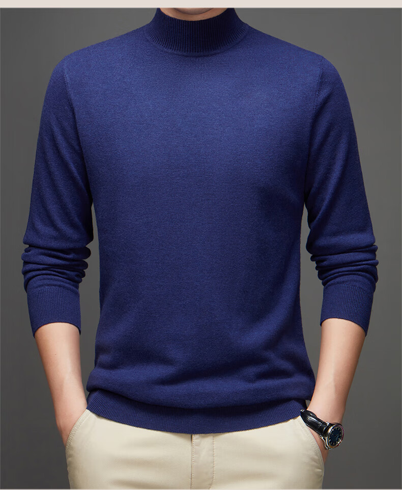 Hengyuanxiang Pure Wool Men's Autumn Winter Thin Half Turtleneck Knit Sweater Top Dark Red 175 17