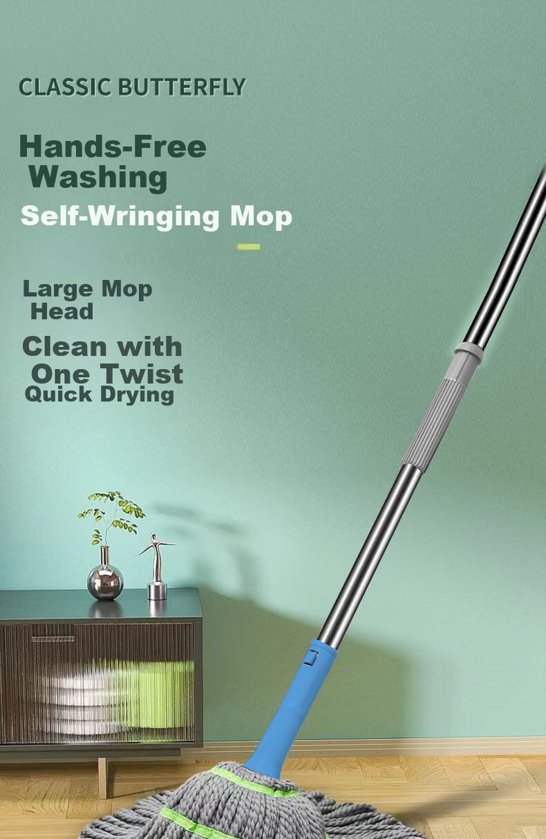 Yagao Cotton Mop with 45CM Metal Handle And 115CM Total Fabric Length, Self-Tightening Water-Resistant Mop with Lock, No-Hand Mop for Floor Cleaning 1