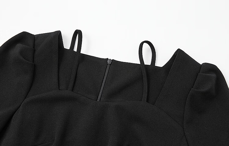 Demana Pure Desire Strap Design Spring Autumn French Style Square V Neck Waist Slimming Little Black Dress Knitted Twisted Linen Dress for Women 3