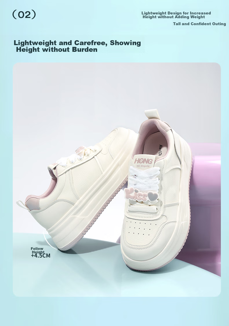 Red Dragonfly Thick Sole White Sneakers Casual Fashion Height Increasing Comfortable Women's Sneakers WTB35009 Beige/Purple 37 3