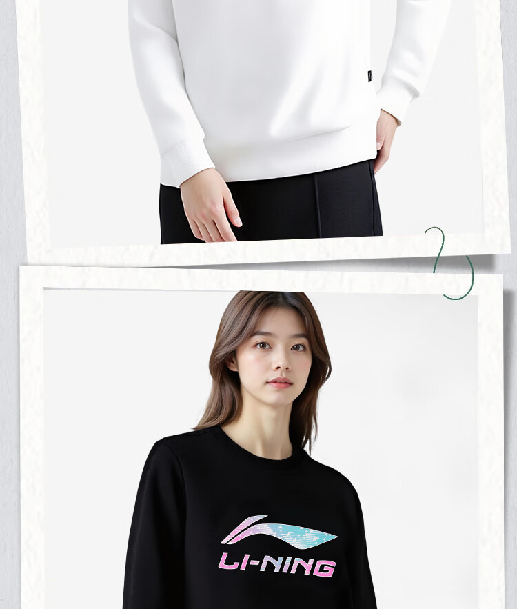 LI-NING Women's Long Sleeve Sports Sweatshirt Comfortable Casual Pullover Crew Neck Loose Fit Top 6