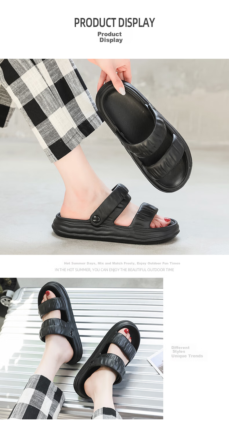 Guoluofi Women's Summer Outdoor Thick-Soled Beach Sandals Dual-Wear Black Size 37-38 7