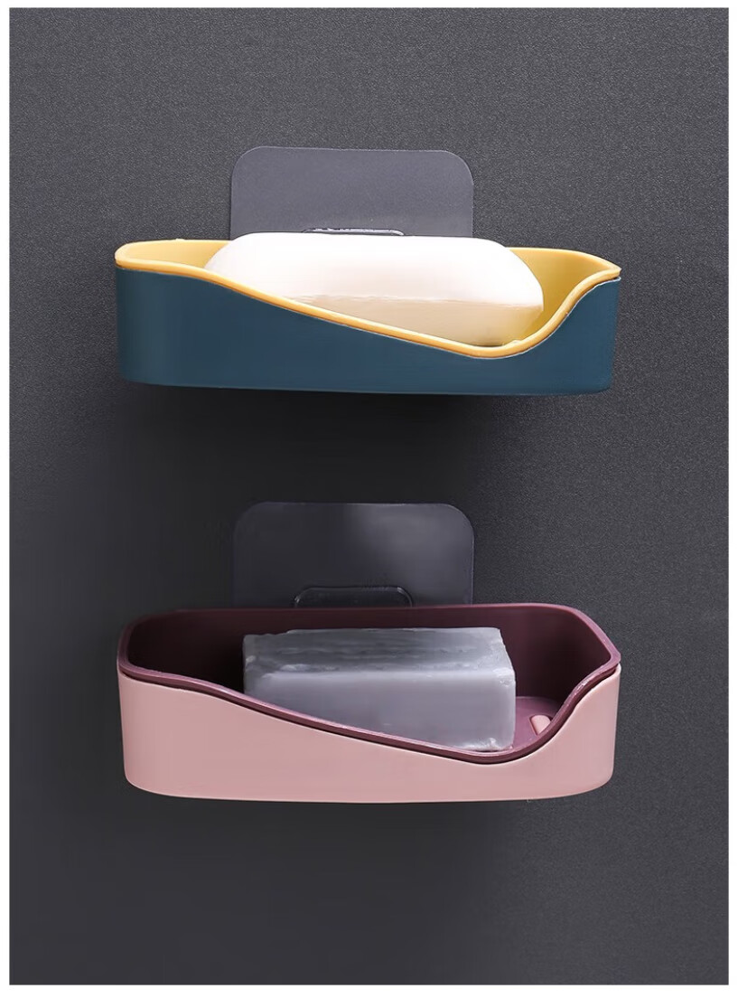 Home Maid Soap Dish, No-Drill Soap Holder, Double-Layer Draining Wall-Mounted Storage Rack [Set of 2] 3