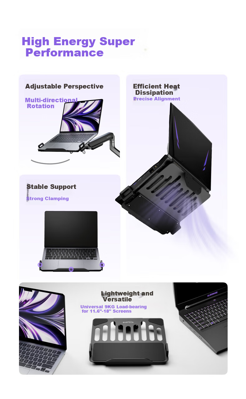 Brateck Beihu Laptop Stand, Multi-Screen Extension for Laptops, Mechanical Arm with Dual Screens, Display Stand E350-2+APE40 Meteor Gray 2