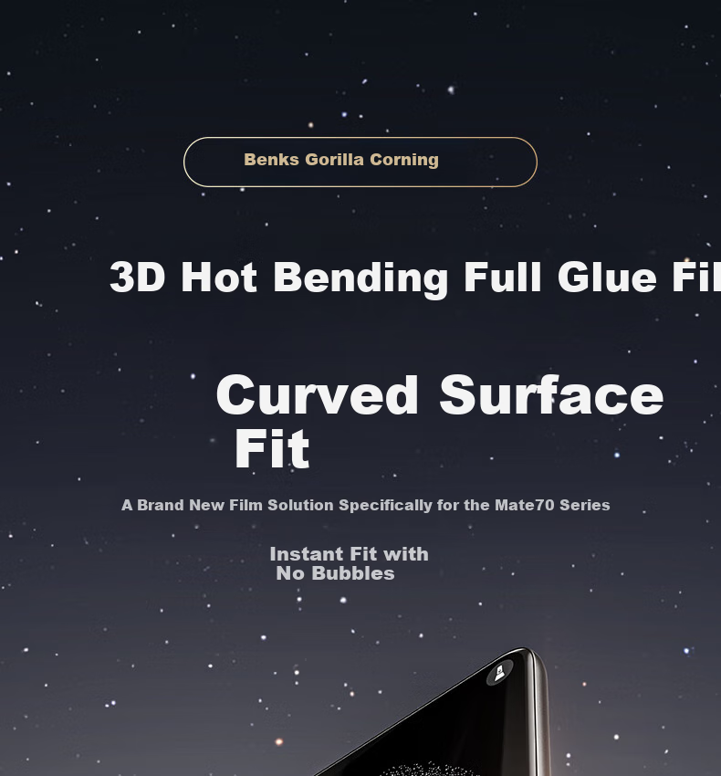 Benks (Benks) [3D Hot Bending] Corning Tempered Glass Screen Protector for Huawei Mate70 Pro/Pro+, Mate70Pro/RS Phone Film, High-Definition Curved Full-Adhesive Extraordinary Master Protective Film 3