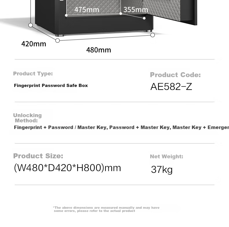 Deli Safe Deposit Box, Home And Office Fingerprint Password Security Box, Small Confidential Box, Can Be Built into Wall Or Cabinet, Storage Box, Double Lock Opening, 45cm Zhenshanhu Series Black 17