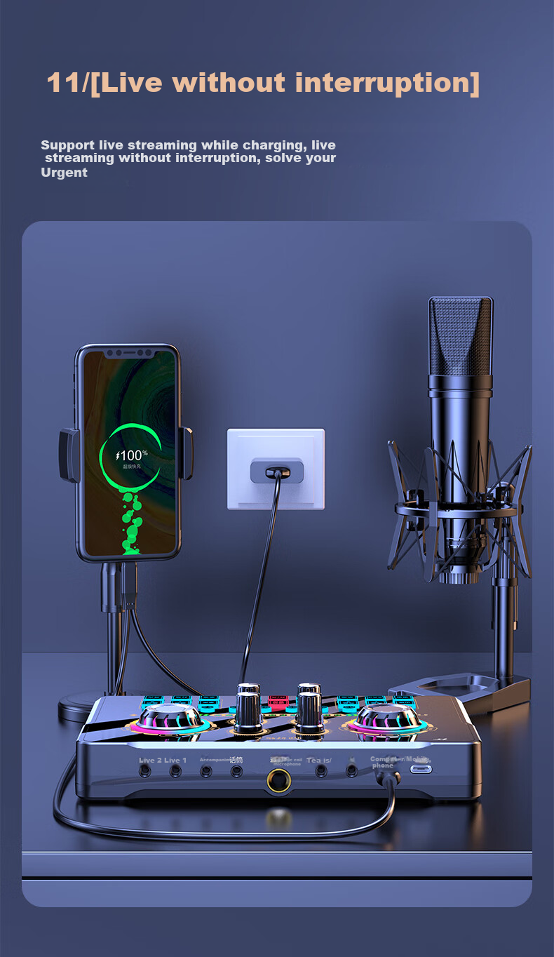 Haomuren Sound Card Kit, Live Streaming Equipment Set, Karaoke Microphone, Mobile Phone Singing Specialized, Internet Celebrity Douyin Host Outdoor Voice Recording, Professional Microphone, Computer Voice Changer 14