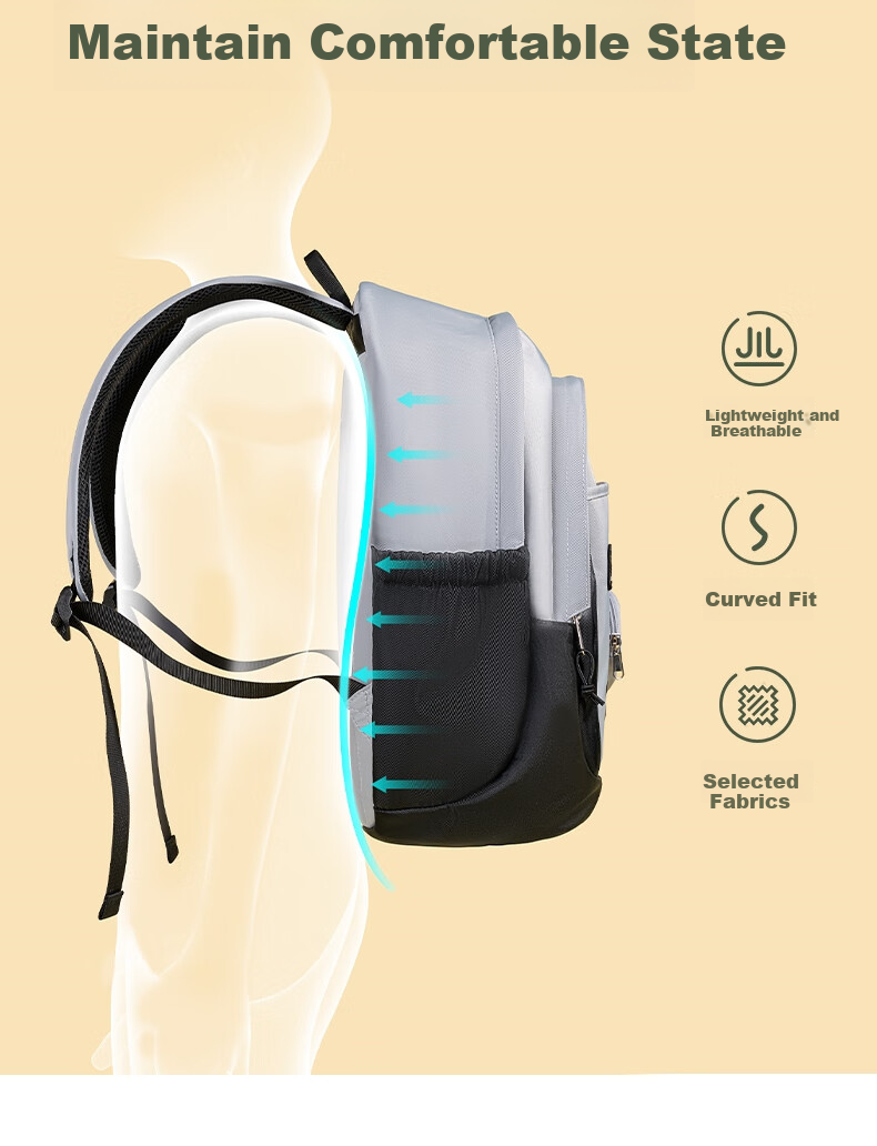 Deli Deli BB208 Yuanqi Series Student Backpack (Black) (Piece), Gree 6