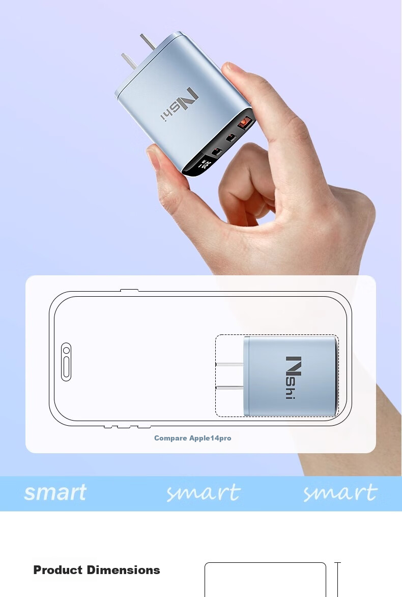 Nengshi 300W Multi-Port Charger with Digital Display, Type-C Fast Charging PD Compatible with Apple, Huawei, Xiaomi, Vivo, Honor, OPPO Phones, Universal Multi-Port Smart Plug USB Android Black 15