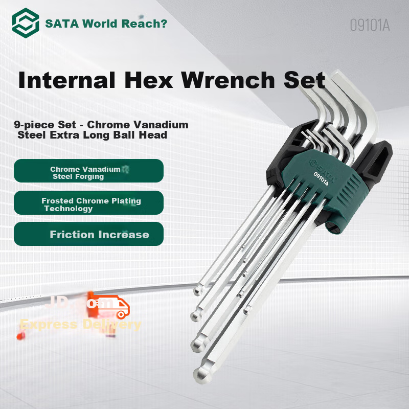 SATA Tools, 9-Piece Chrome Vanadium Steel Extra-Long Ball-End Hex Key Set, 09101A