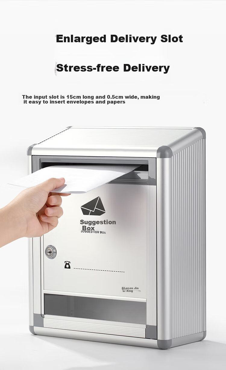 Jinlongxing Wall-Mounted Suggestion Box, No Drilling Required, Report Box, Surrender Box, Large Aluminum Alloy Employee Complaint And Feedback Box, Message Box, No Installation Required, Small Size 3