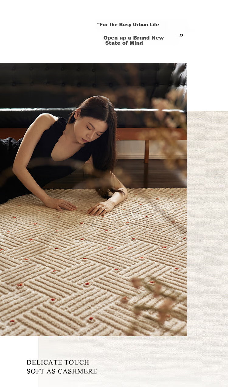 Keecy French Vintage Rug, Living Room Retro Luxury New Style Bedroom Cream-Colored High-End Home Bedroom Carpet 14