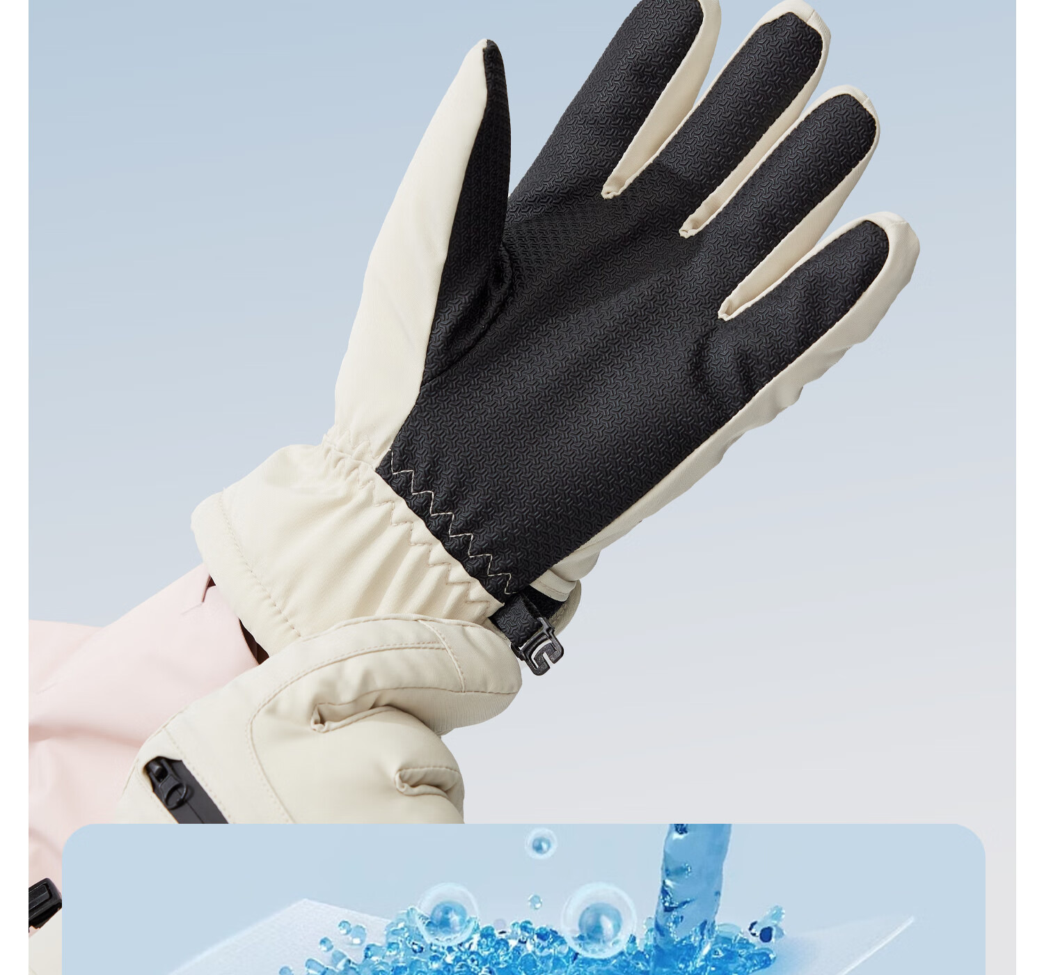Yottoy Ski Gloves Snowboard Touchscreen Five-Finger Professional Carving Windproof Warmth Unisex Mist White | Long Fleece Thickened 3