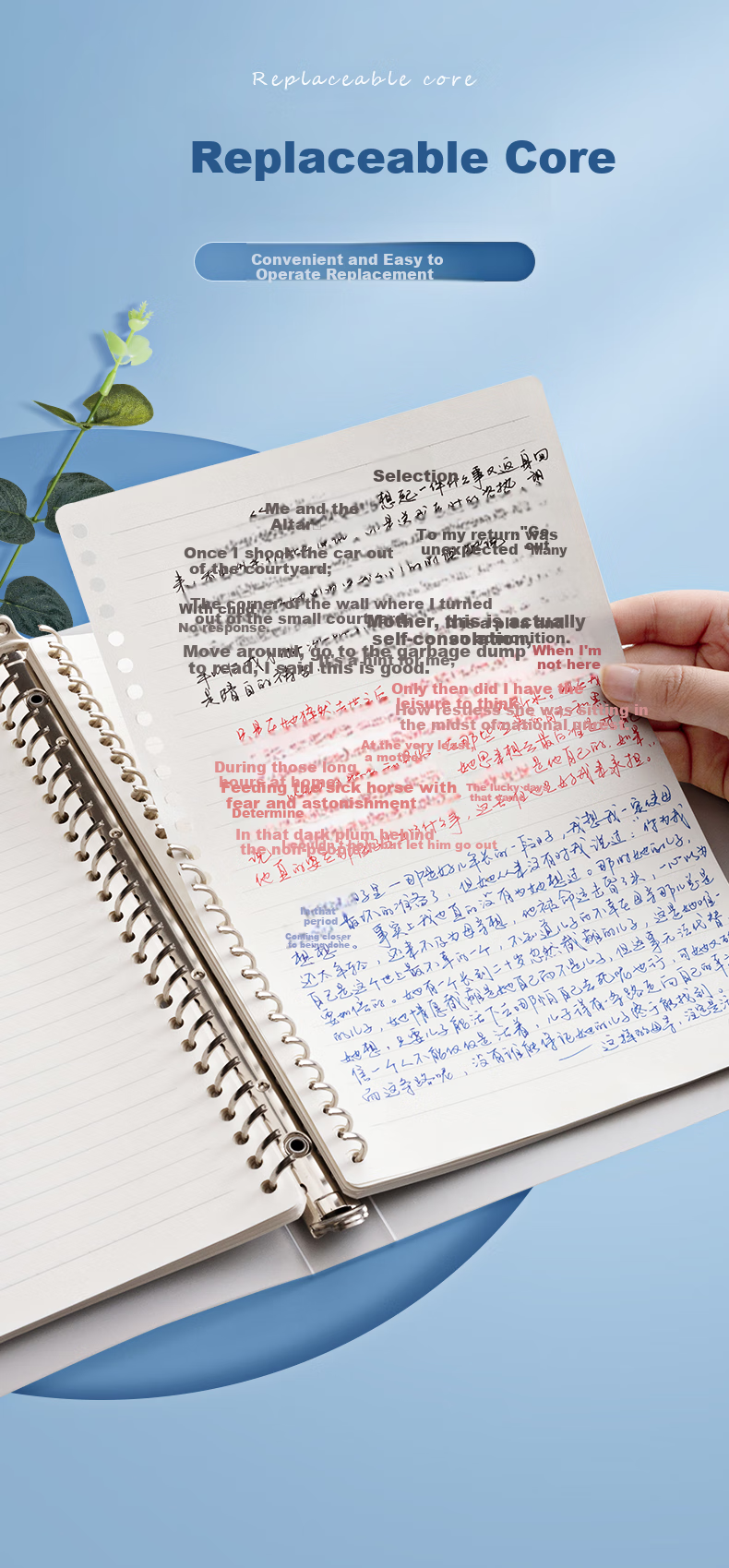 M&G Stationery A5/60 Sheets Loose-Leaf Refill, 20-Hole Detachable Notebook Paper, Homework Book, 80g Lined Inner Pages, Single Refill for Exams, APY9F20PA 10