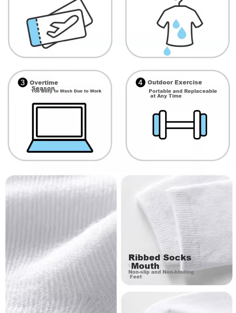 Etravel 10 Pairs Disposable Socks, Daily Wear Socks, Comfortable And Sweat-Absorbing for Business Trips And Travel, White 7