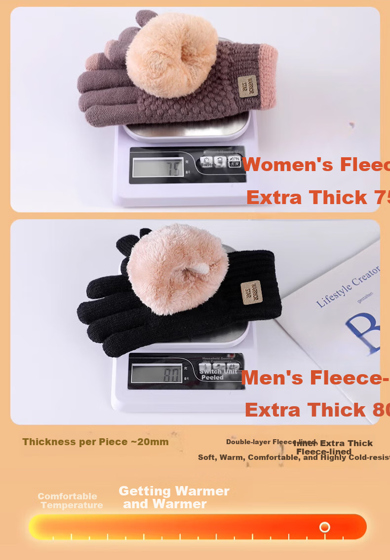 Huili Wool Gloves for Men And Women, Winter Thickened Fleece Warm Anti-Cold Touchscreen Outdoor Cycling Non-Slip Windproof Knitted Gloves 2