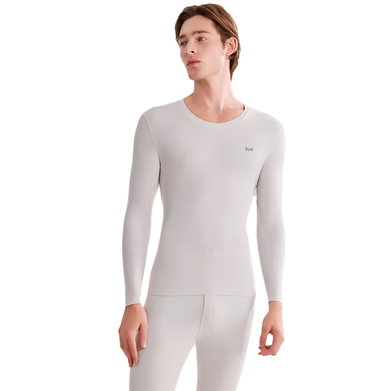 MiiOW 95% Cloud Cotton Antibacterial Men's Autumn Thermal Set Crew Neck Mid-Aged Warm Underwear Cloud Gray 2XL