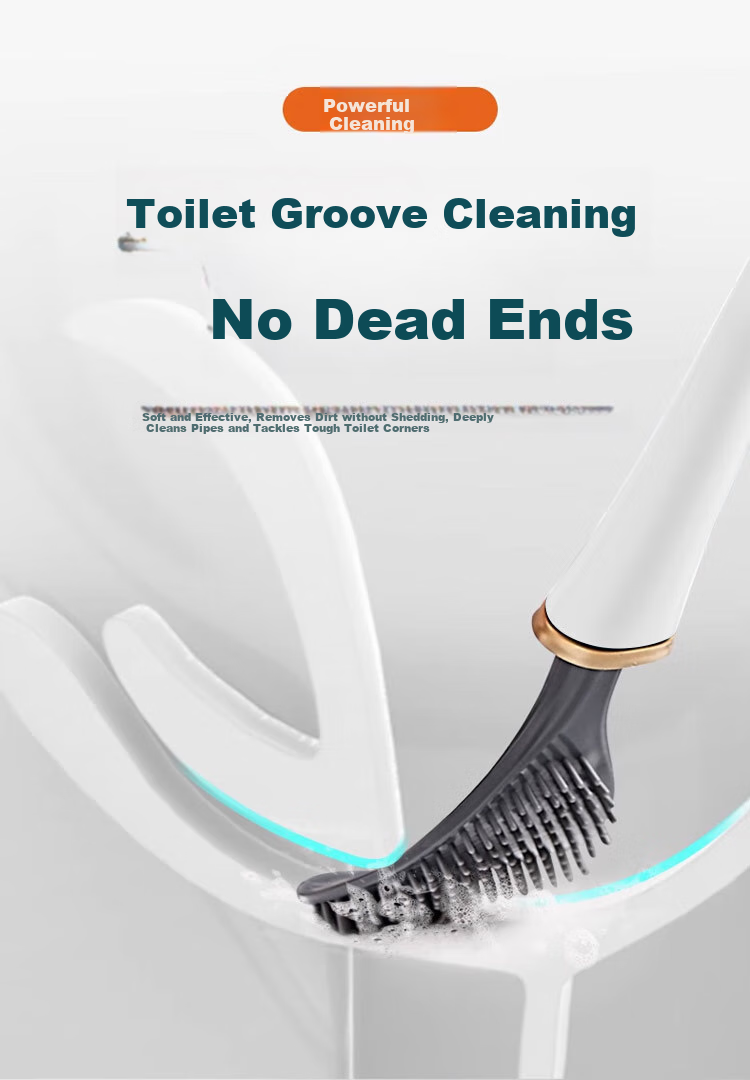 Cigeman Toilet Brush Set with Silicone Head, No Drilling Required, Long Handle Bathroom Toilet Brush, No Dead Angle Cleaning Tool 6
