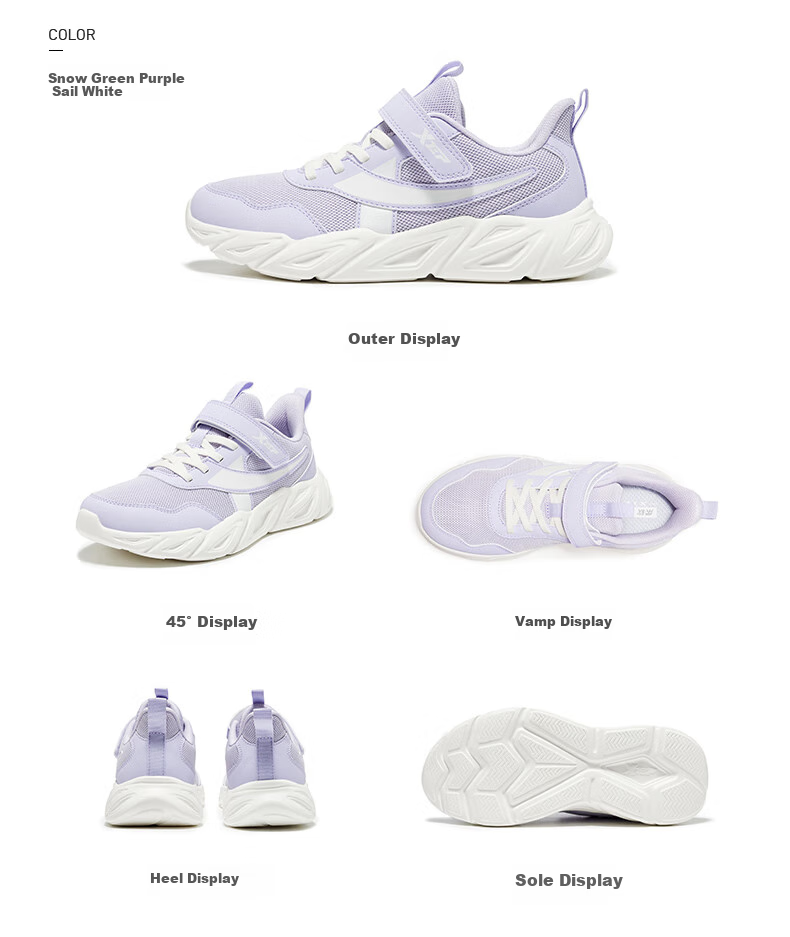 XTEP Kids Basic Running Shoes Velcro Girls Leather Casual Sports Shoes Navy Purple/Off-White Size 36 12