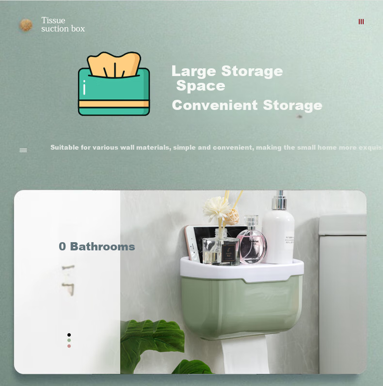 MENGTING Toilet Paper Holder, No Drilling Required, Bathroom Tissue Dispenser, Wall-Mounted Roll Paper Storage Rack, Waterproof Tissue Box 5