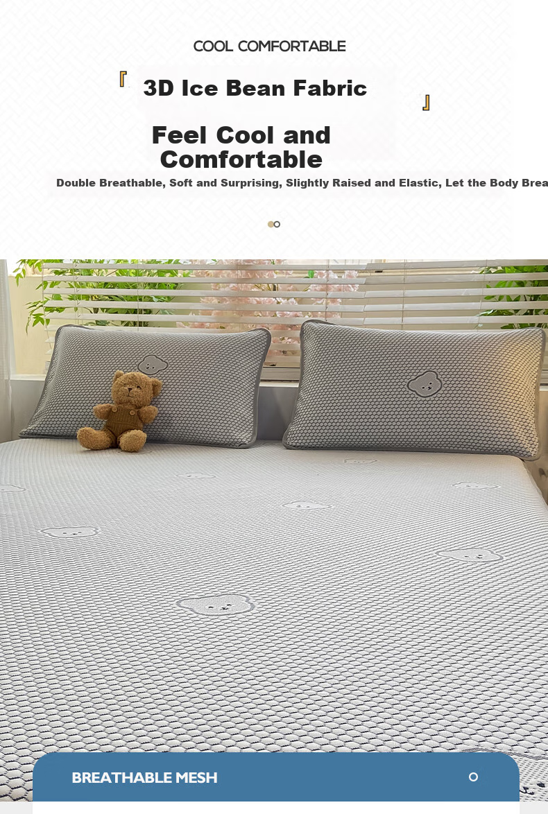 Wuyinliangpin Class A Cooling Ice Bean Bedding Set of Three Pieces, 160*230cm Single Bed Cover, Mattress Protector, Protective Cover 4